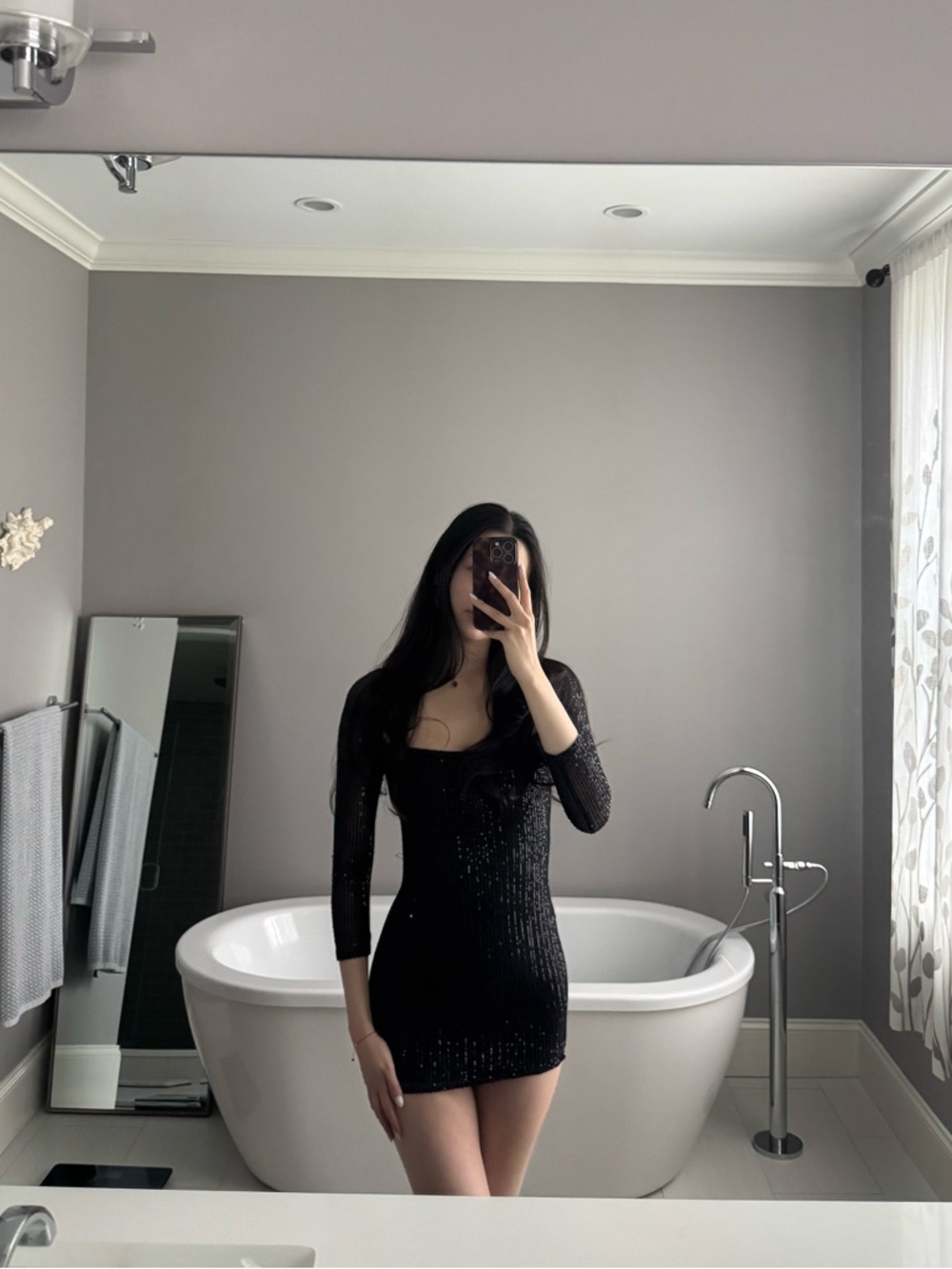 Lucy in the Sky Black Long-Sleeve Sequin Bodycon Mini Dress